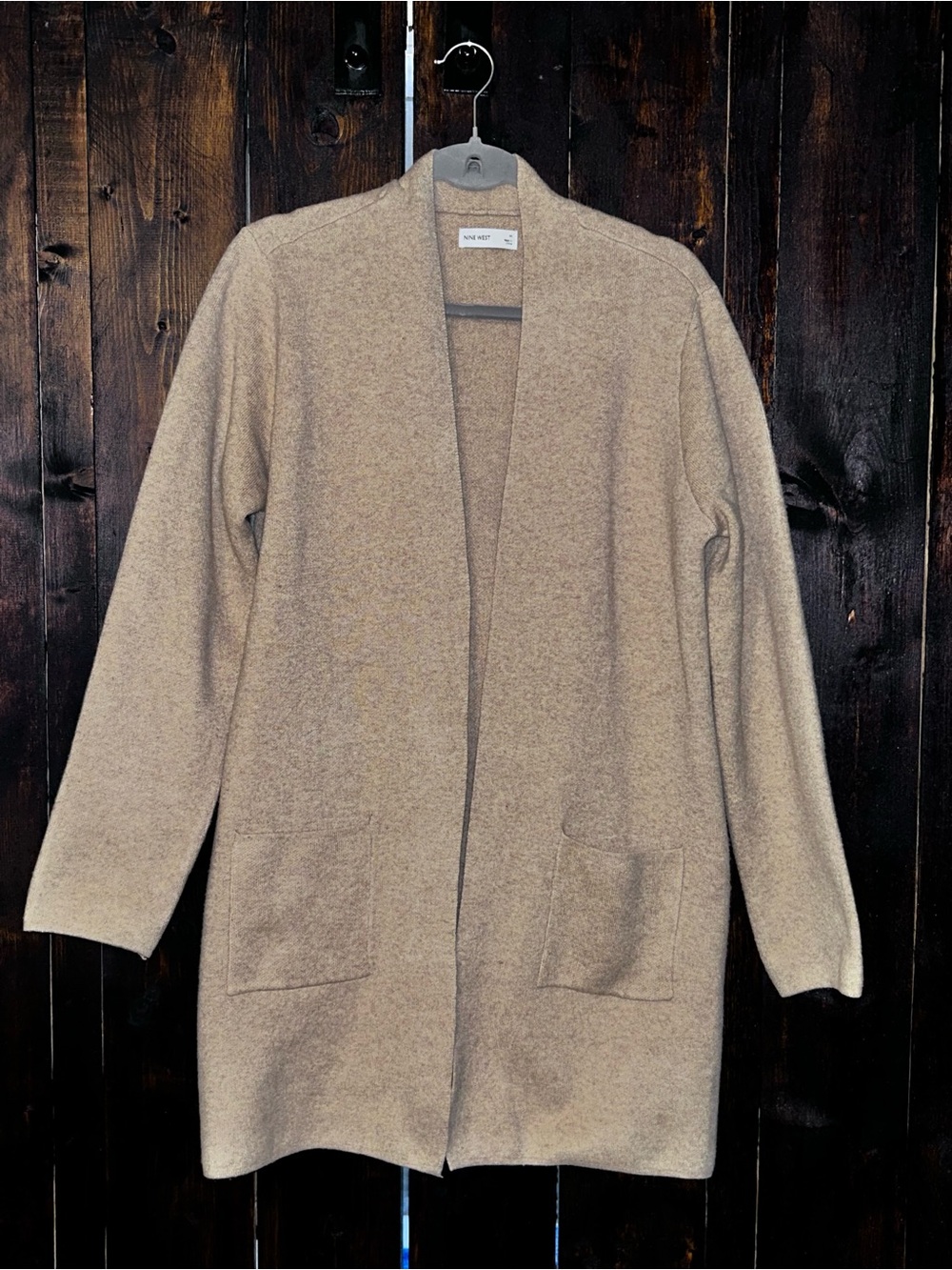 Nine West Open Front Longline Cardigan Sweater Beige Taupe Women’s Medium